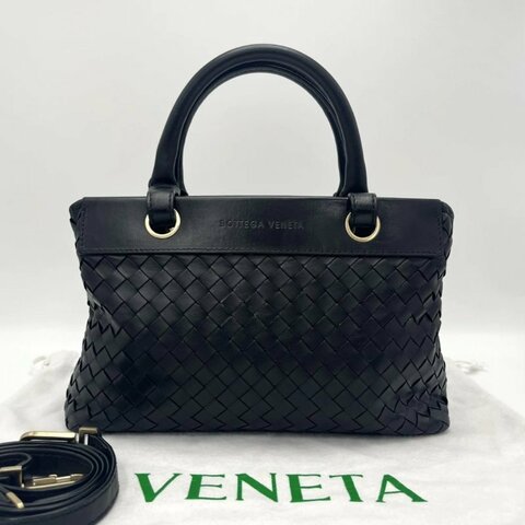 BV 黑色金扣編織手提斜背包 26*17*7 98新配件塵袋