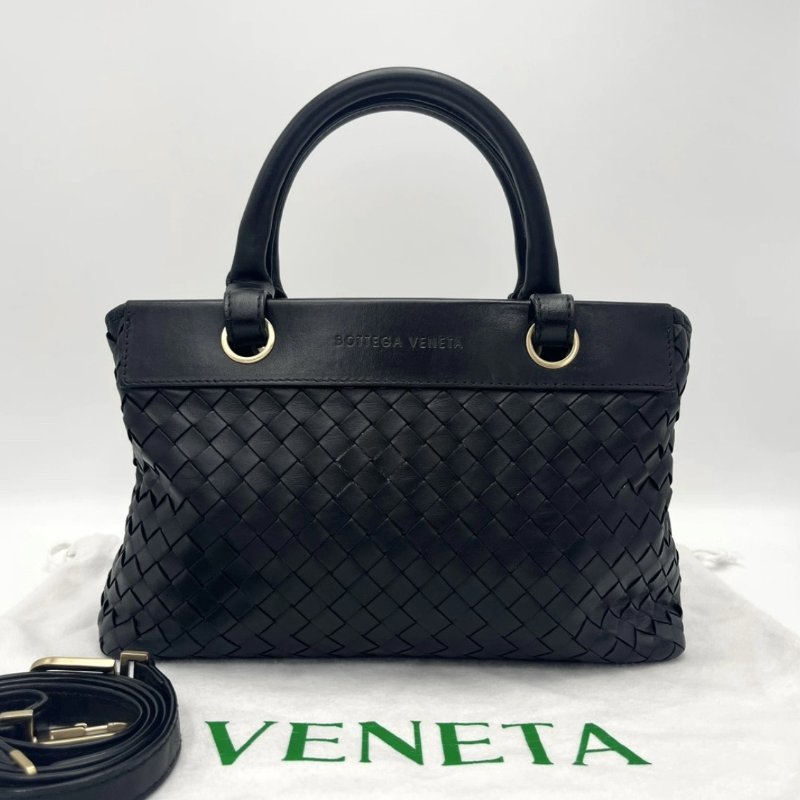 BV 黑色金扣編織手提斜背包 26*17*7 98新配件塵袋-0