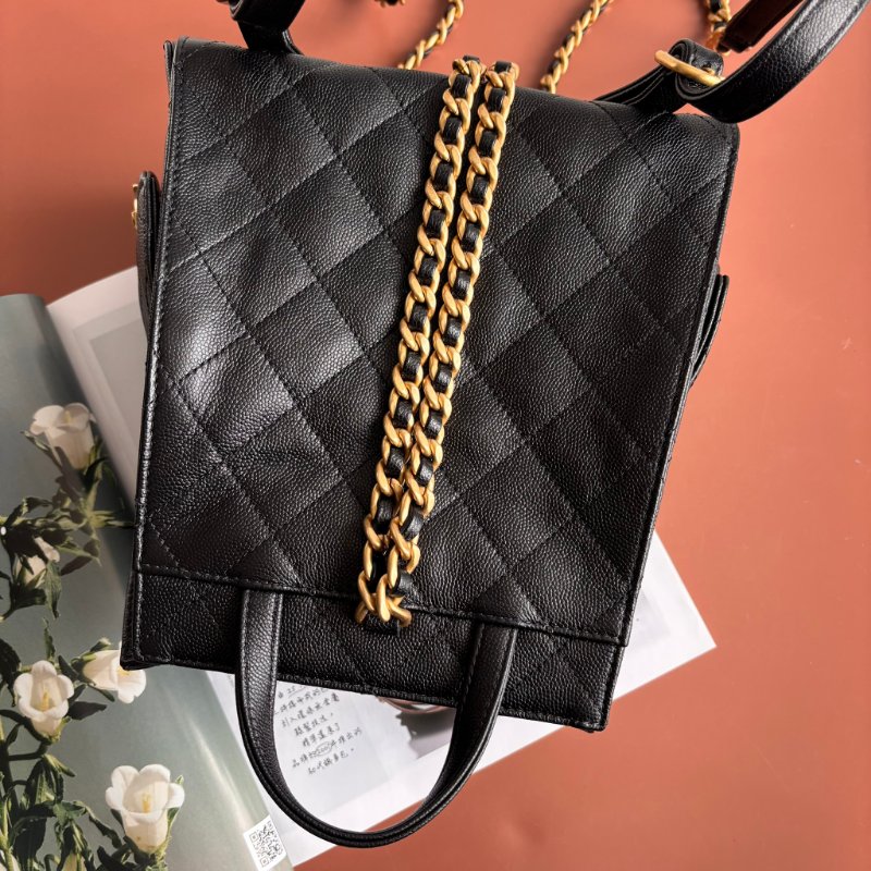 ::CHANEL:: 香奈兒 AS5600 黑色荔枝牛皮復古金雙C束口後背包 25中型背包-3