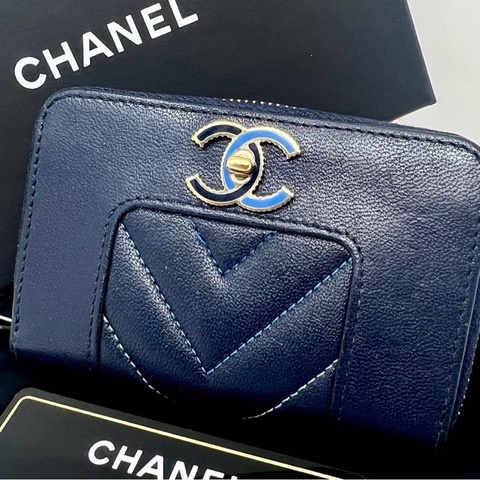 🌷Chanel 海軍藍拼色雙C錢包短夾｜經典花紋✦fufu style 精品✦ 氣質款｜