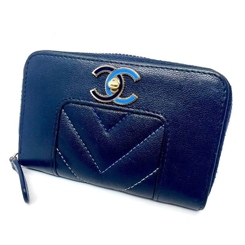 🌷Chanel 海軍藍拼色雙C錢包短夾|經典花紋✦fufu style 精品✦ 氣質款|-1