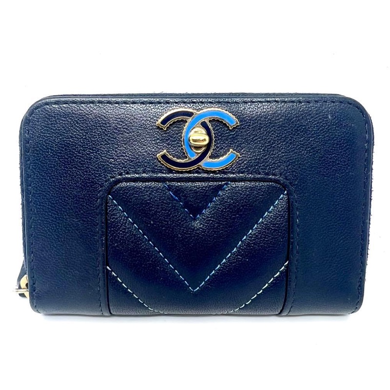 🌷Chanel 海軍藍拼色雙C錢包短夾|經典花紋✦fufu style 精品✦ 氣質款|-2