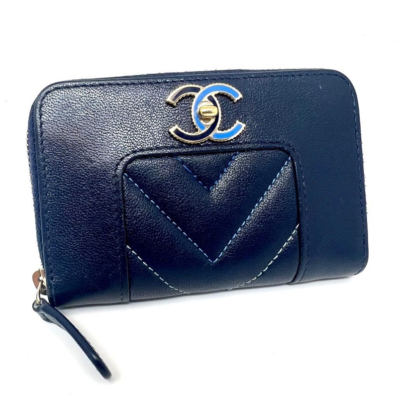 🌷Chanel 海軍藍拼色雙C錢包短夾|經典花紋✦fufu style 精品✦ 氣質款|-4