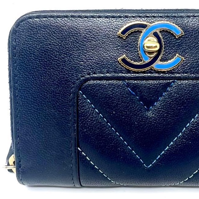 🌷Chanel 海軍藍拼色雙C錢包短夾|經典花紋✦fufu style 精品✦ 氣質款|-5
