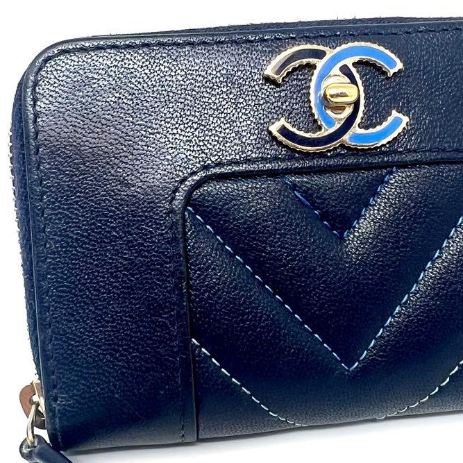🌷Chanel 海軍藍拼色雙C錢包短夾|經典花紋✦fufu style 精品✦ 氣質款|-9