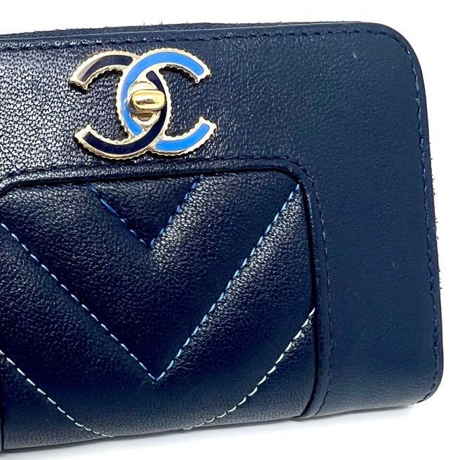 🌷Chanel 海軍藍拼色雙C錢包短夾|經典花紋✦fufu style 精品✦ 氣質款|-10