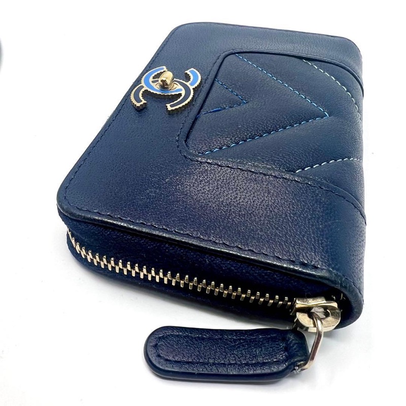 🌷Chanel 海軍藍拼色雙C錢包短夾|經典花紋✦fufu style 精品✦ 氣質款|-11
