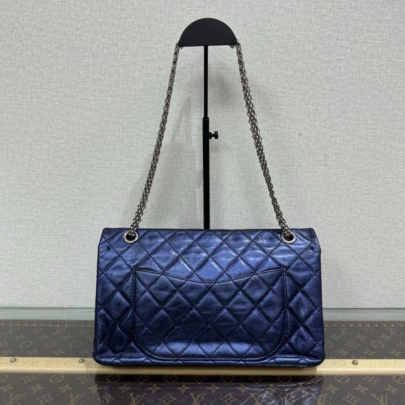 CHANEL 珠光油蠟皮紫色2.55大號肩背斜背包32*18*10 98新配件塵袋-5