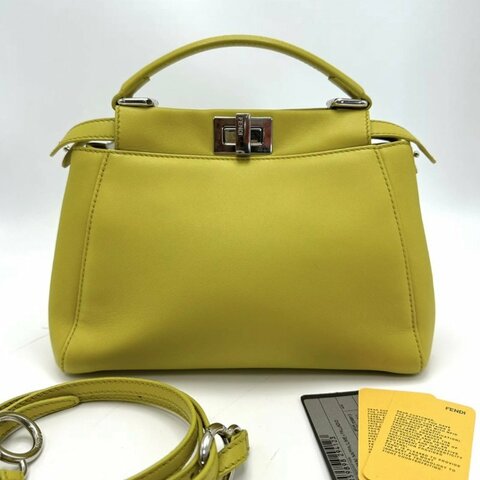 FENDI Peekaboo黃色銀扣肩背斜背手提包23*15*10 98新配件塵袋