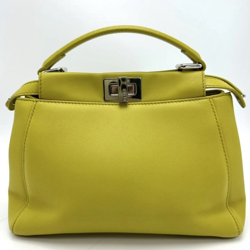 FENDI Peekaboo黃色銀扣肩背斜背手提包23*15*10 98新配件塵袋-5