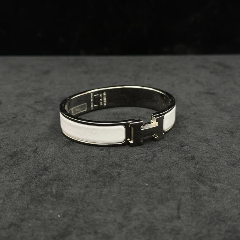 HERMES 白色H琺瑯手鐲15cm 99新-1
