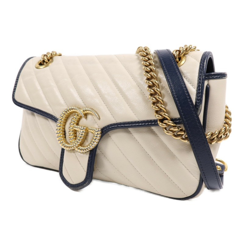 GUCCI 牛皮皮革GG Marmont金扣鏈帶肩背袋-2