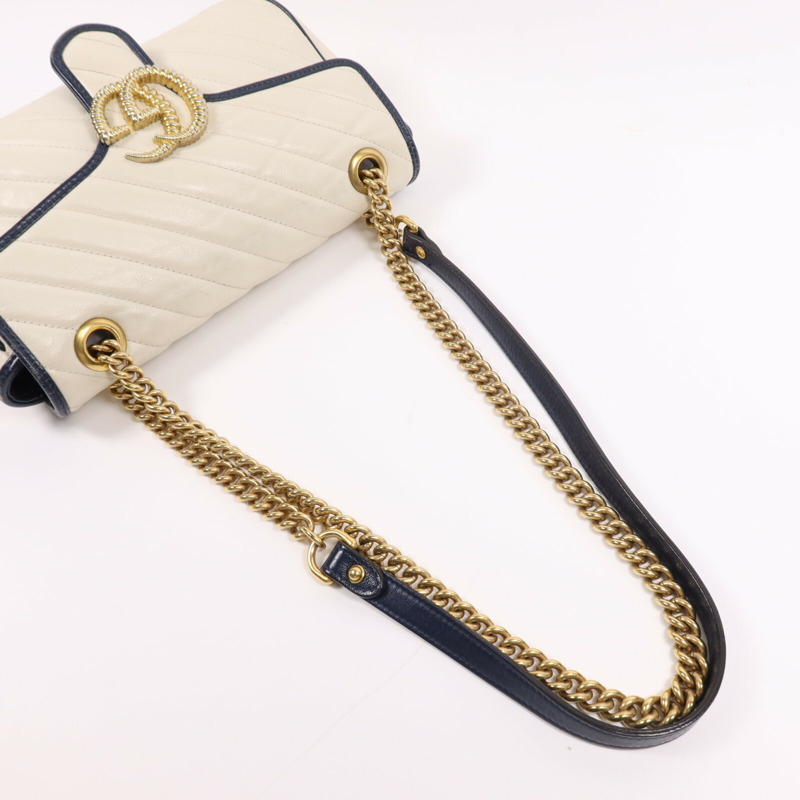 GUCCI 牛皮皮革GG Marmont金扣鏈帶肩背袋-8