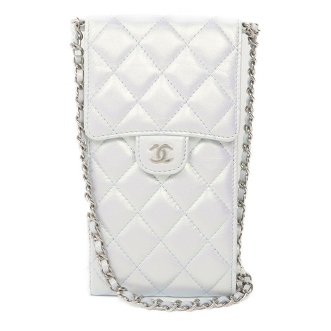CHANEL 牛皮皮革Phone Bag銀扣鏈帶肩背袋