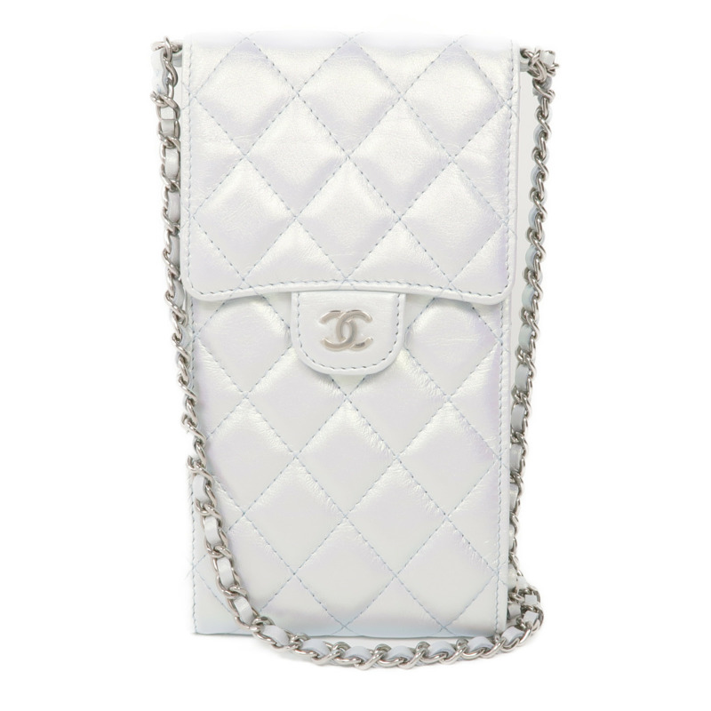 CHANEL 牛皮皮革Phone Bag銀扣鏈帶肩背袋-0