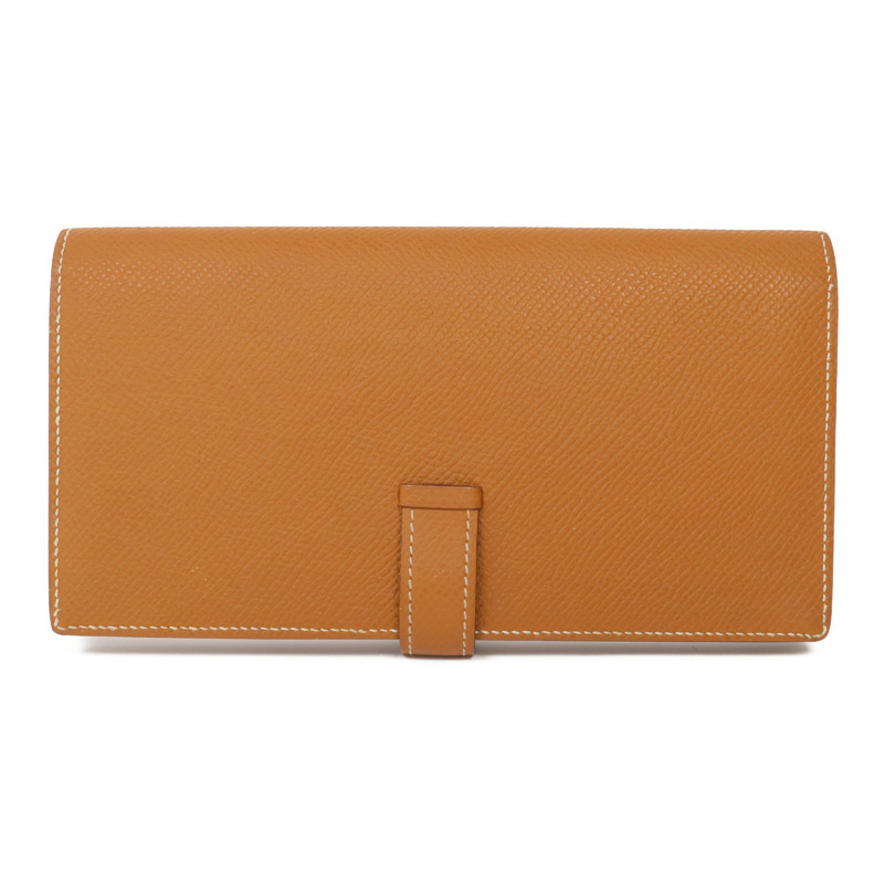 HERMES Epsom皮革Bearn W Snap銀扣長錢包Gold-1