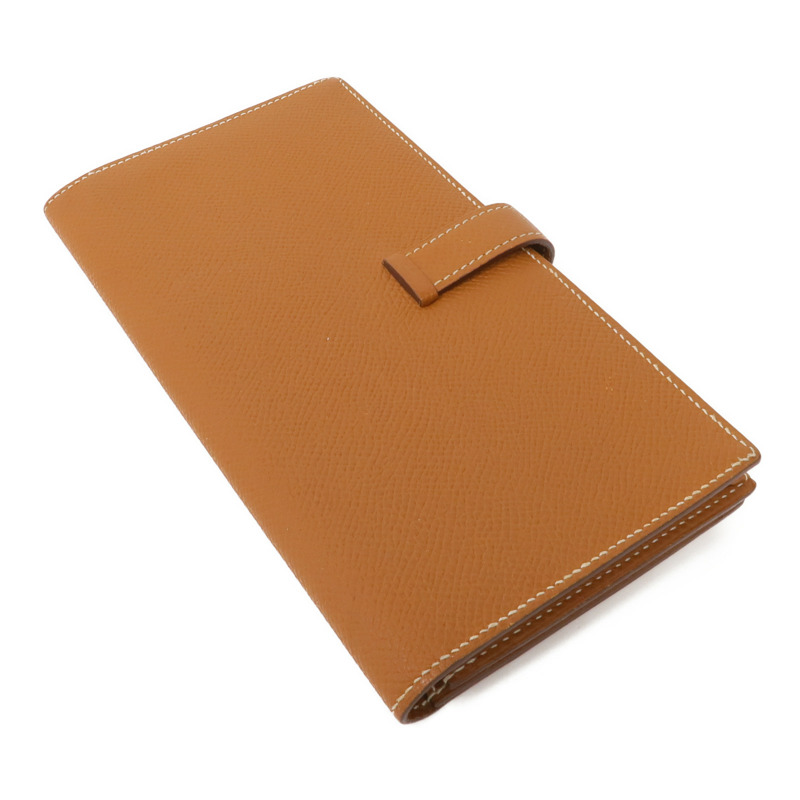 HERMES Epsom皮革Bearn W Snap銀扣長錢包Gold-4