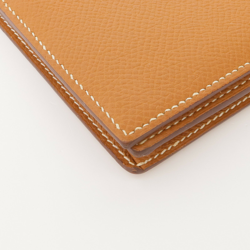 HERMES Epsom皮革Bearn W Snap銀扣長錢包Gold-7