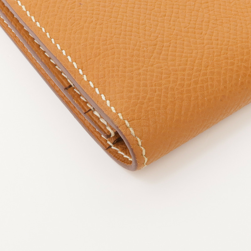 HERMES Epsom皮革Bearn W Snap銀扣長錢包Gold-8