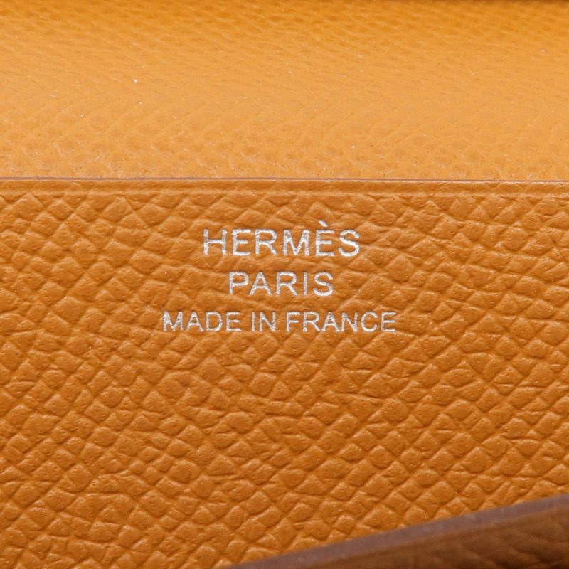HERMES Epsom皮革Bearn W Snap銀扣長錢包Gold-13