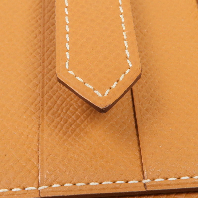 HERMES Epsom皮革Bearn W Snap銀扣長錢包Gold-15