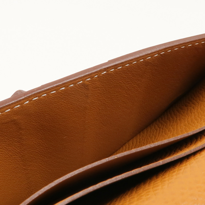 HERMES Epsom皮革Bearn W Snap銀扣長錢包Gold-16