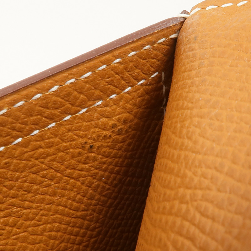 HERMES Epsom皮革Bearn W Snap銀扣長錢包Gold-17