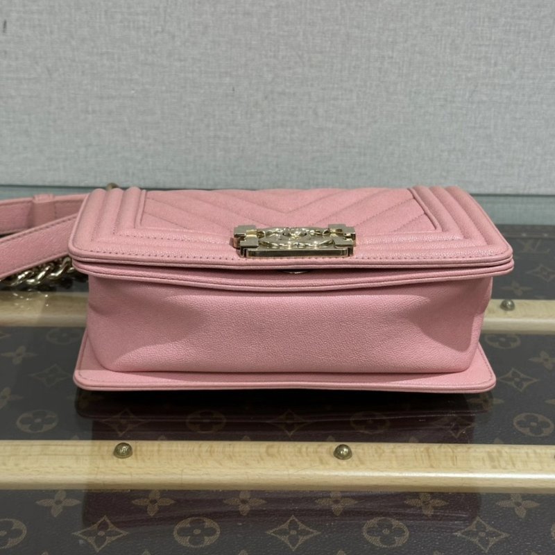 CHANEL 粉金荔枝牛皮V紋小號Leboy肩背斜背包 21*13*8 98新配件塵袋保卡-2