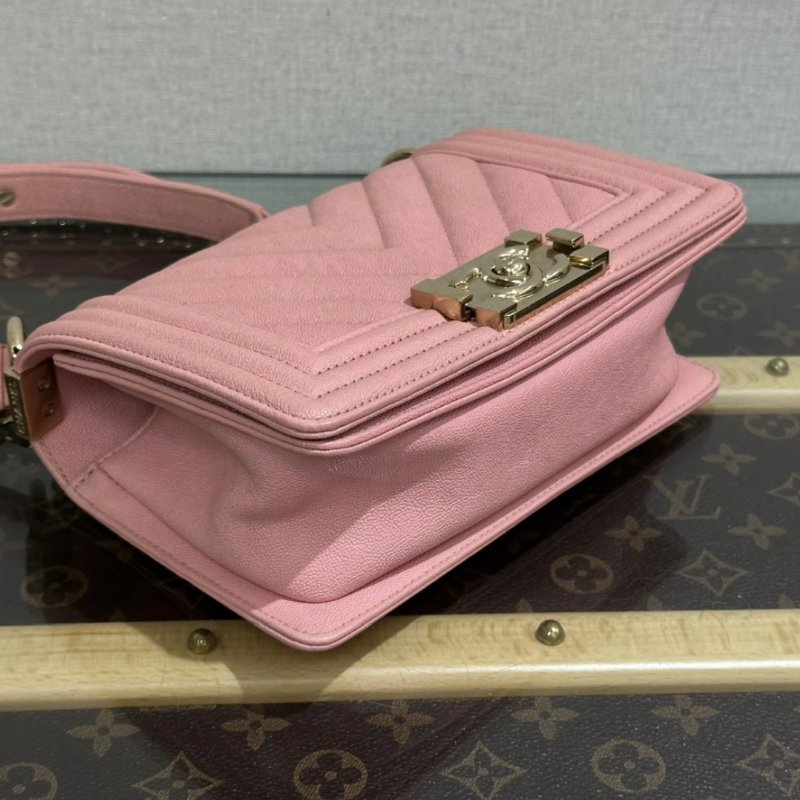 CHANEL 粉金荔枝牛皮V紋小號Leboy肩背斜背包 21*13*8 98新配件塵袋保卡-3