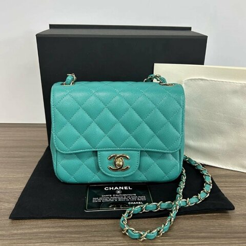 CHANEL 金扣方胖子肩背斜背鏈條包17*13*7.5 配件盒子塵袋保卡99新