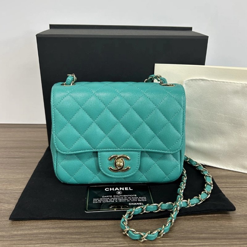 CHANEL 金扣方胖子肩背斜背鏈條包17*13*7.5 配件盒子塵袋保卡99新-0