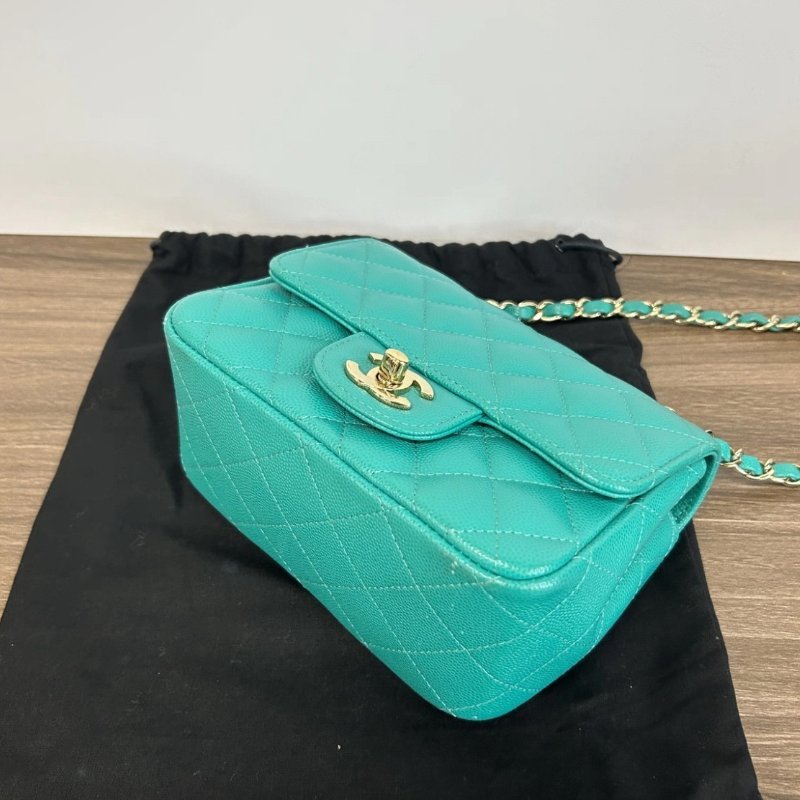 CHANEL 金扣方胖子肩背斜背鏈條包17*13*7.5 配件盒子塵袋保卡99新-4