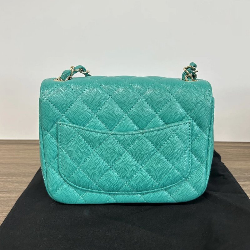 CHANEL 金扣方胖子肩背斜背鏈條包17*13*7.5 配件盒子塵袋保卡99新-5