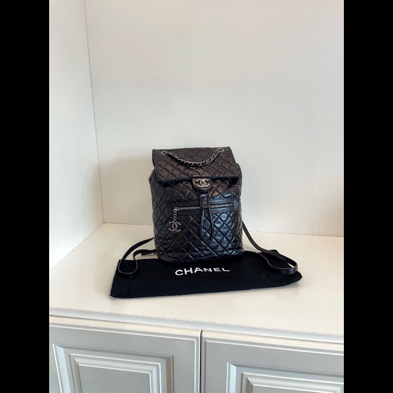 Chanel vintage backpack  medium 黑銀-0