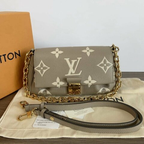 LV 大象灰FAVOURITE肩背斜背雲朵包 芯片款24*14*9 98新配件盒子塵袋