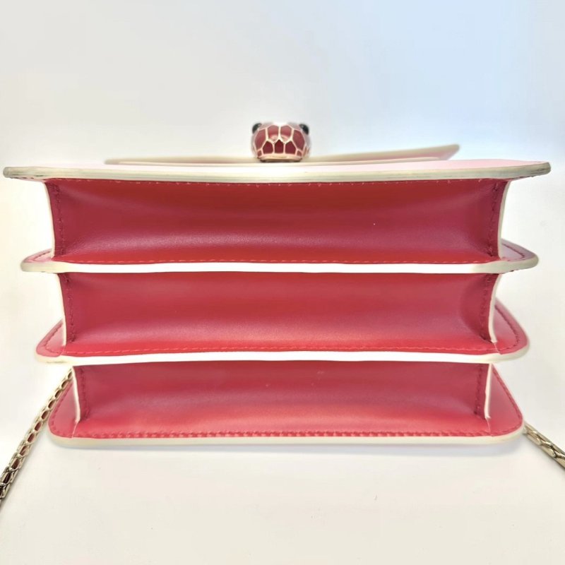 BVLGARI 櫻花粉小號蛇頭風琴手提斜背包18*16*10 98新配件鏡子塵袋-3