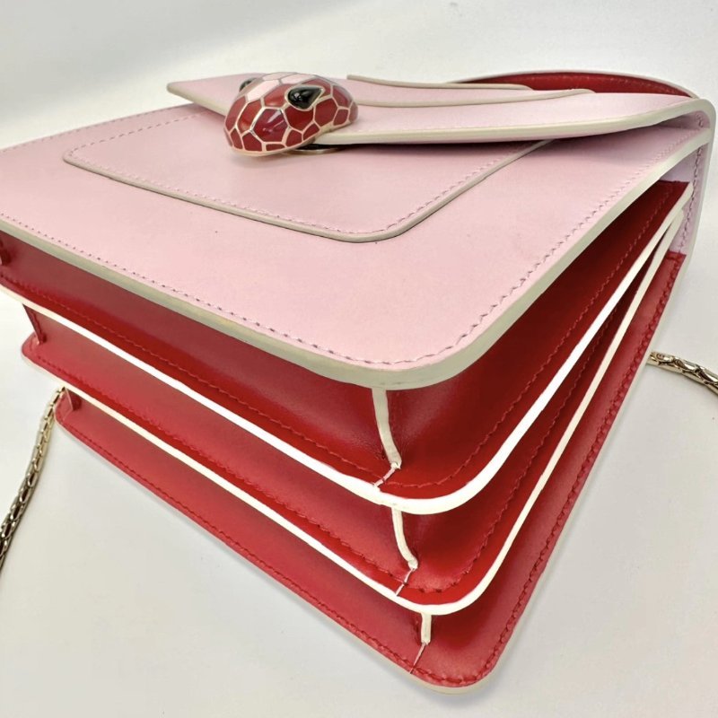 BVLGARI 櫻花粉小號蛇頭風琴手提斜背包18*16*10 98新配件鏡子塵袋-4