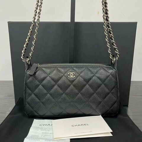 CHANEL 黑金25A大麻醬魚子醬牛皮腋下 HOBO包21*12*5.5 全新閒置配件盒子塵袋購證