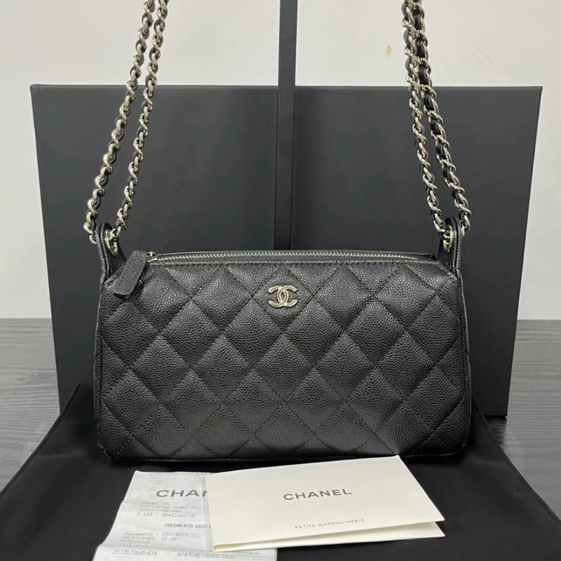 CHANEL 黑金25A大麻醬魚子醬牛皮腋下 HOBO包21*12*5.5 全新閒置配件盒子塵袋購證-0