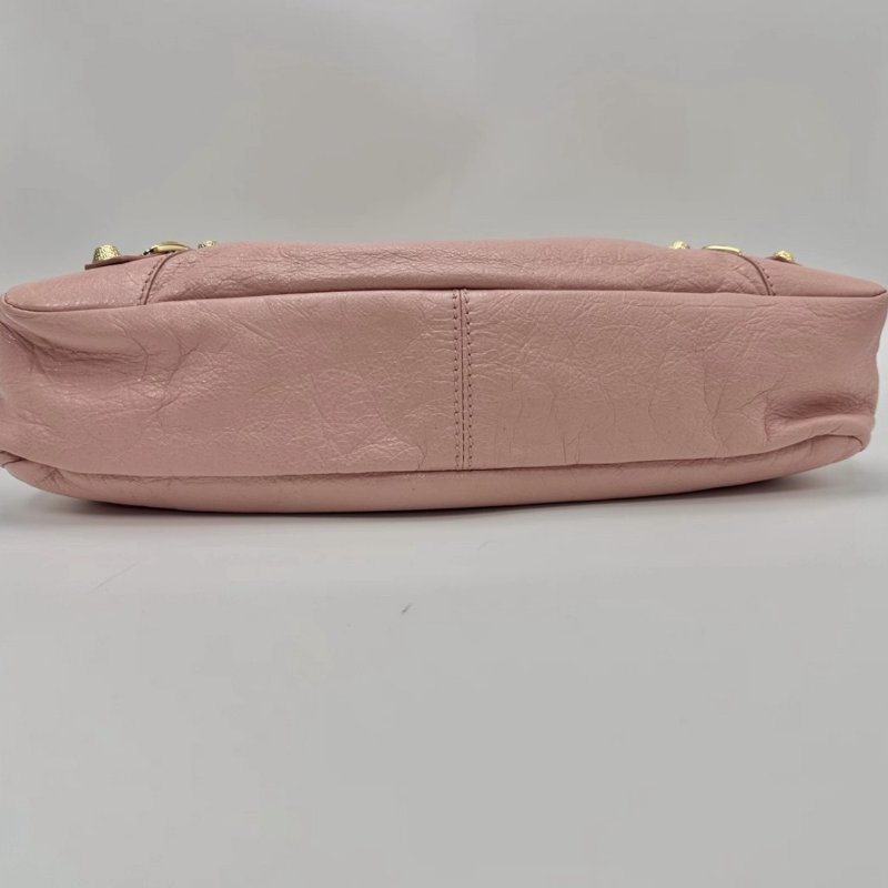 BALENCIAGA 櫻花粉金色卯釘LeCity機車手提包37*21*13 98新配件塵袋鏡子-3