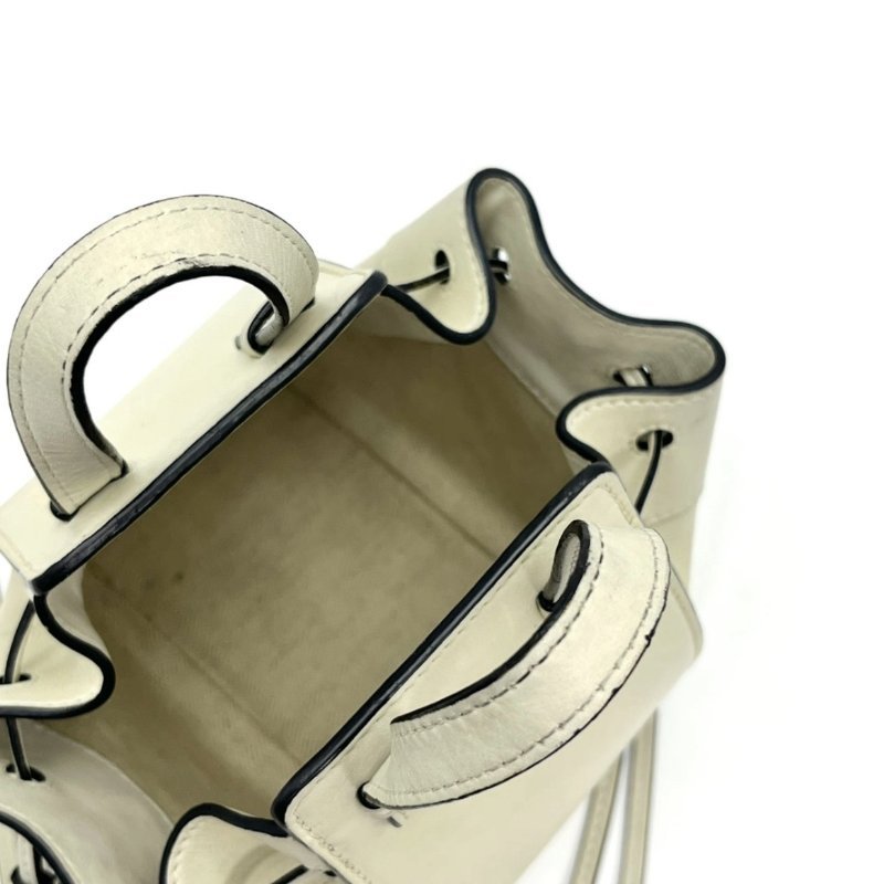 LOEWE 白色銀扣 mini抽繩吊床包15*19*11 98新配件塵袋-1