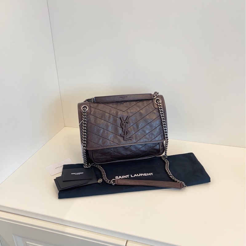 【99新🆕】YSL 巧克力棕油蠟皮Niki Bag鏈條郵差包 新款D扣💥 單肩包中號-3