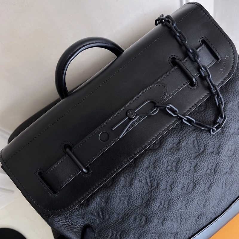 【近新閒置品】LV 路易威登黑色老花Steamer男士公文包 全皮款 soblack 經典鎖鏈手提斜挎側背包-2