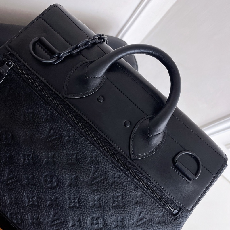 【近新閒置品】LV 路易威登黑色老花Steamer男士公文包 全皮款 soblack 經典鎖鏈手提斜挎側背包-3