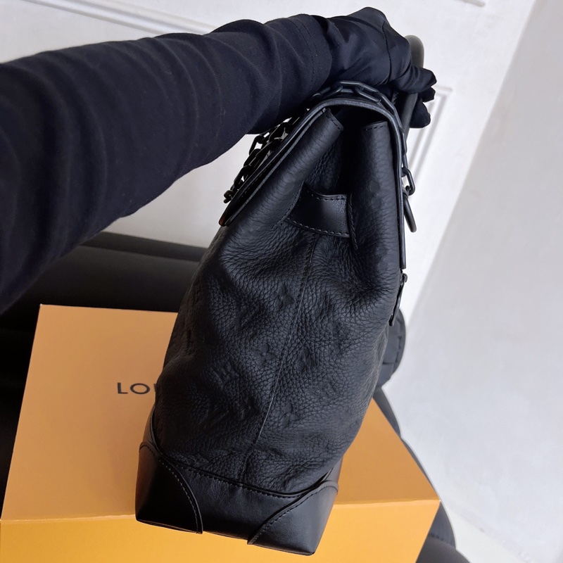 【近新閒置品】LV 路易威登黑色老花Steamer男士公文包 全皮款 soblack 經典鎖鏈手提斜挎側背包-4