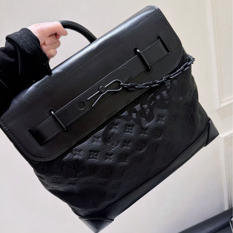 【近新閒置品】LV 路易威登黑色老花Steamer男士公文包 全皮款 soblack 經典鎖鏈手提斜挎側背包-7
