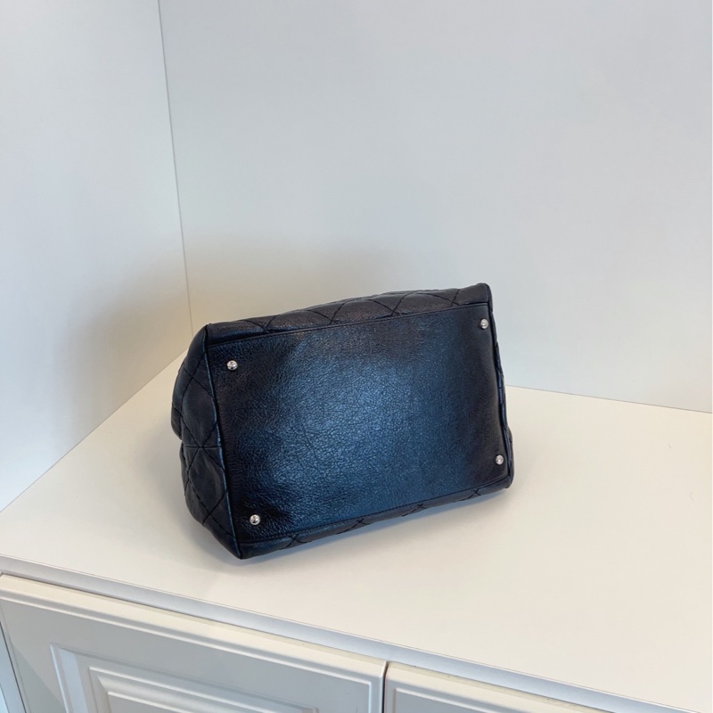 【98新🆕】Chanel 黑銀牛皮菱格水桶包 大雙C掛墜單肩包-5