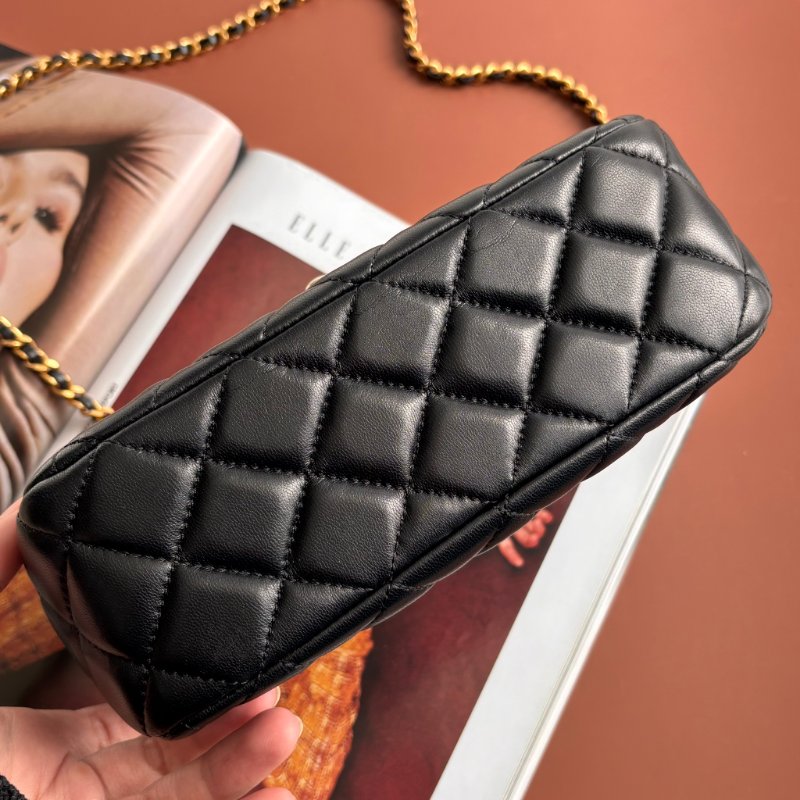 CHANEL 香奈兒 真品*AS3489 黑色羊皮復古愛心COCO金鏈翻蓋斜背包 鏈包 方胖 口蓋包-2