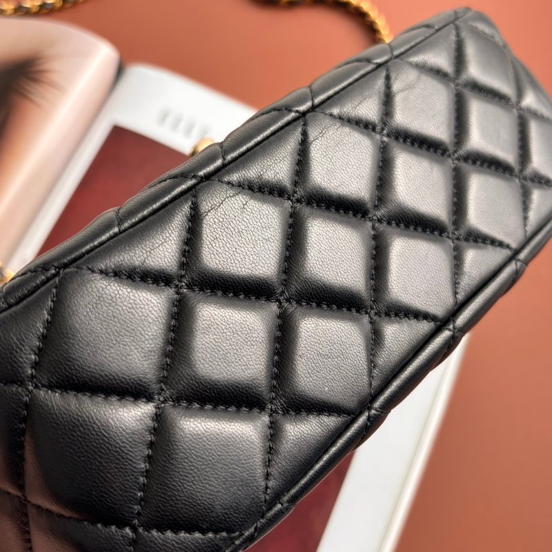 CHANEL 香奈兒 真品*AS3489 黑色羊皮復古愛心COCO金鏈翻蓋斜背包 鏈包 方胖 口蓋包-4