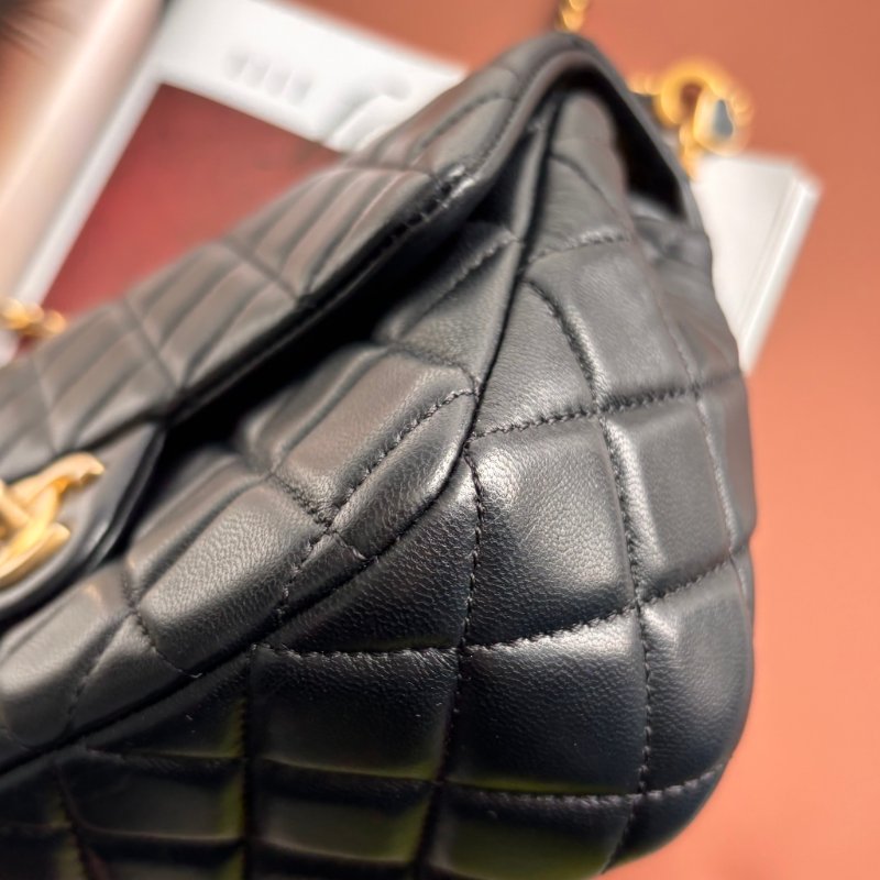 CHANEL 香奈兒 真品*AS3489 黑色羊皮復古愛心COCO金鏈翻蓋斜背包 鏈包 方胖 口蓋包-6